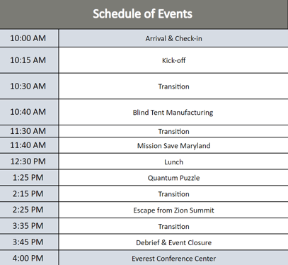 Corporate schedule of events